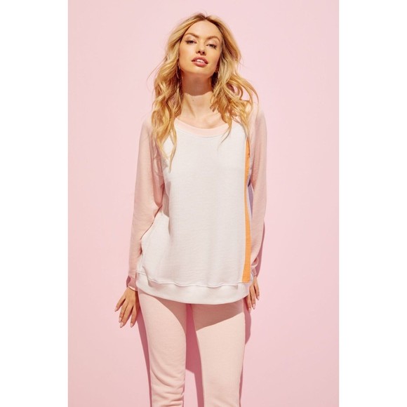 Wildfox Womens Sweater S Knit Grapefruit Stripes Pullover Raglan Sweatshirt Top - Picture 1 of 6